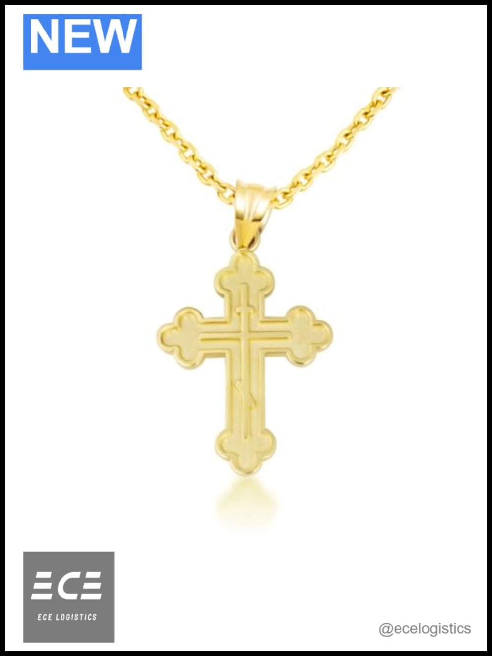 Solid 14k Gold Eastern Orthodox Cross Charm Pendant Necklace 20"